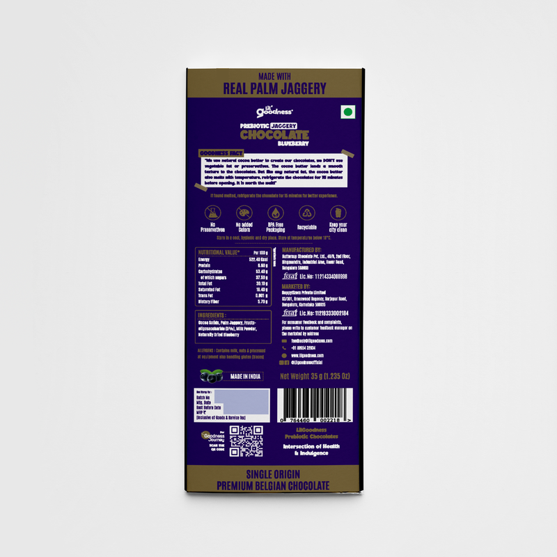 Prebiotic Jaggery Chocolate Blueberry 35g - Pack of 4