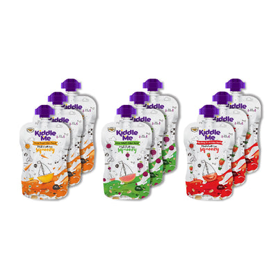 Assorted Yogurt Squeezies with Fruits, Vegetables and Cereal 120g Each- Pack of 6