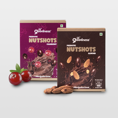 Assorted Prebiotic Nutshots - Chocolate Coated Almond and Cranberry 30g - Pack of 4
