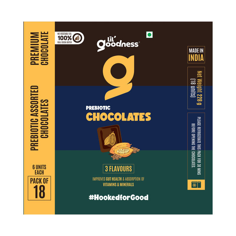Assorted Mini Prebiotic Chocolates Pack of 18 | 228gm