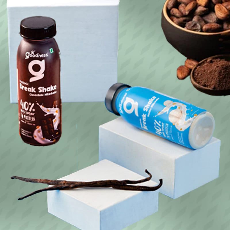 Prebiotic Break Shake - Assorted Vanilla and Chocolate Milkshake with Oats 200 ml (Pack of 8)